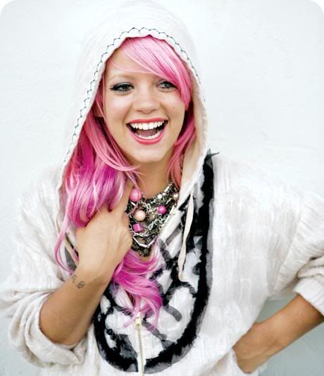 Lily Allen Hair Extensions. Lily Allen with Candy Pink