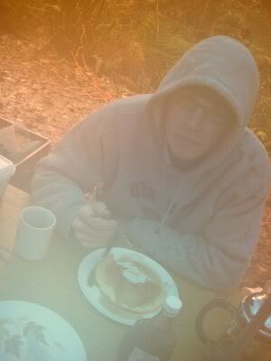 Campstove pancakes in the rain