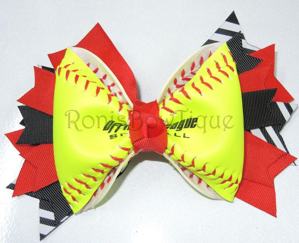 RONISBOWTIQUE CUSTOM MADE FROM A REAL SOFTBALL LEATHER HAIR BOW U