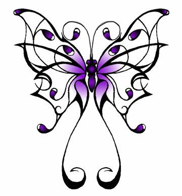 tribal butterfly tattoo with purple on center-494