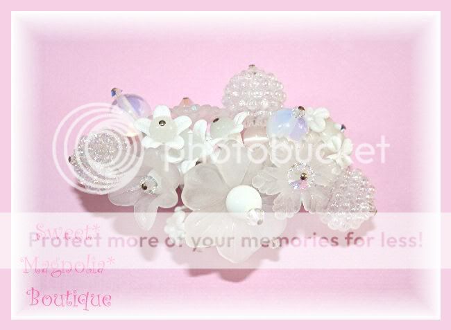 Boutique Custom Lampwork Fringe Barrette ~WHITE FLOWERS  