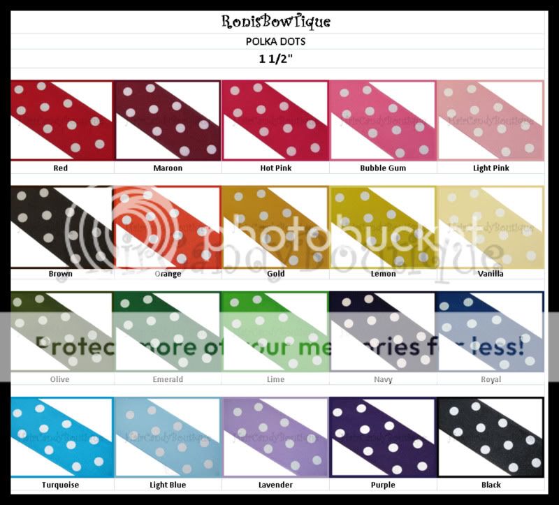 POLKA DOT RIBBON COLOR CHART items in Hair Candy Boutique store on 