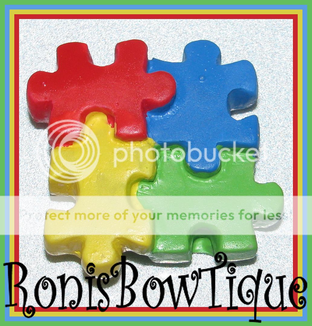 AUTISM AWARENESS PUZZLE PIECE RED BLUE GREEN YELLOW FLATBACK HAIR BOW 