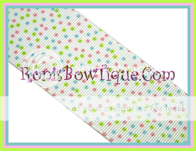   PINK BROWN GREEN CONFETTI DOT GROSGRAIN BOW RIBBON 1 YD 7/8  