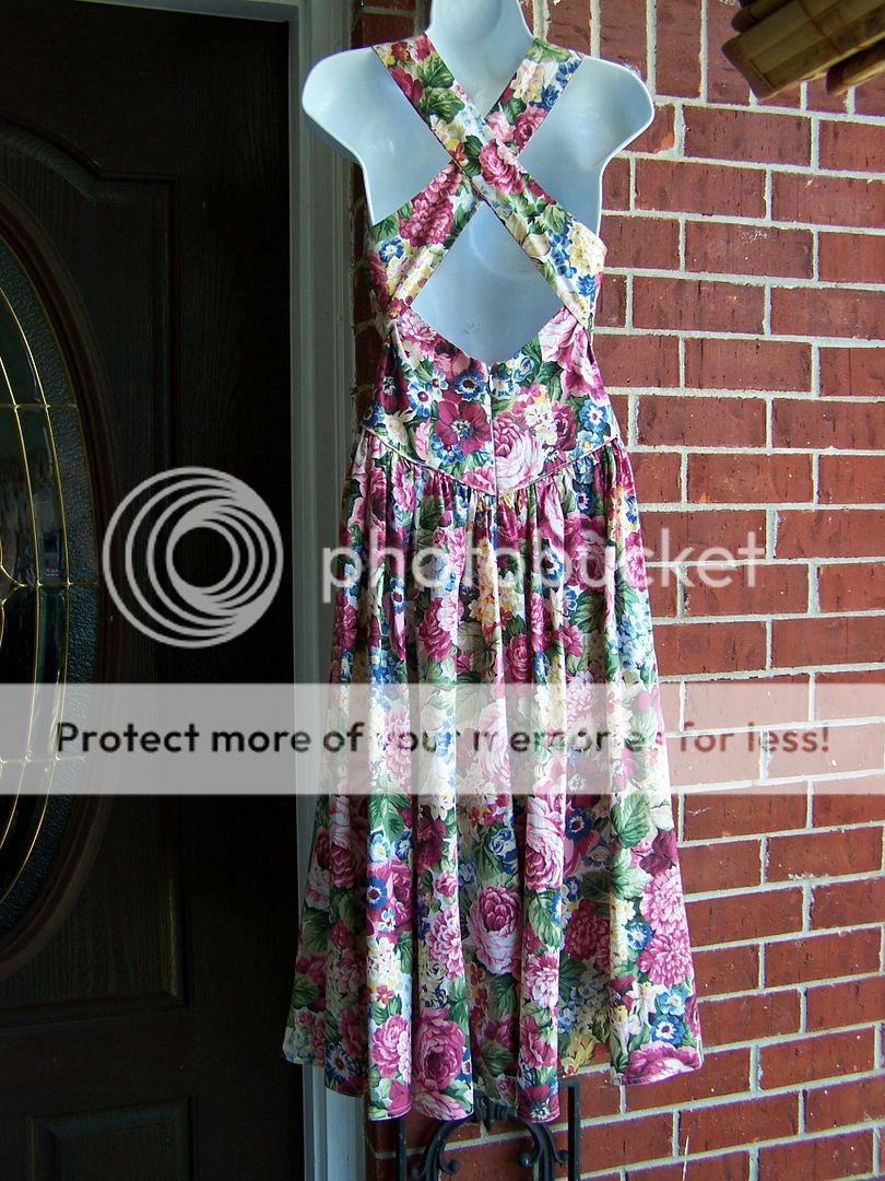 VTG 80s Floral Garden Party Full Circle Skirt Dress 4 S  