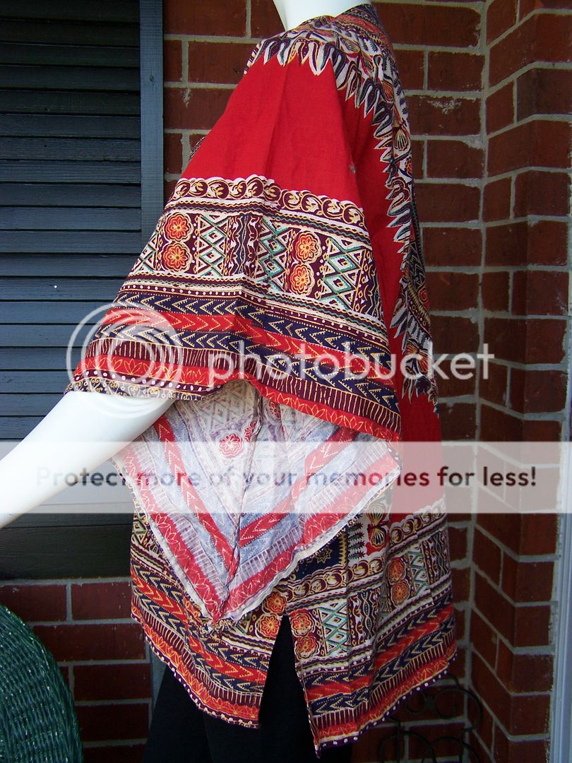 VTG 70s M L Caftan Dashiki Tunic Top Mini Dress Hippie Festival Red 