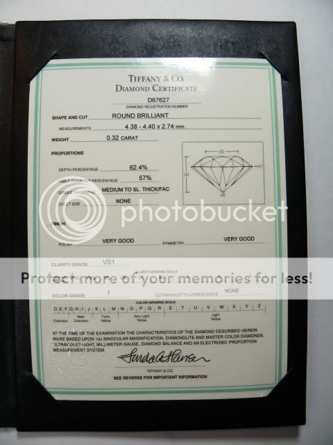 Tiffany & Co Diamond & Platinum Ring 950 .32 VS1 i 54 6 3/4 Box 